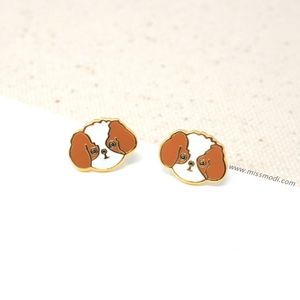 Hand-crafted Brown Shih Tzu Enamel Stud Earrings